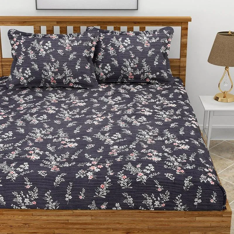 Gilma Floral Microfiber Bedsheet (Dark Grey) - 130 GSM media 3