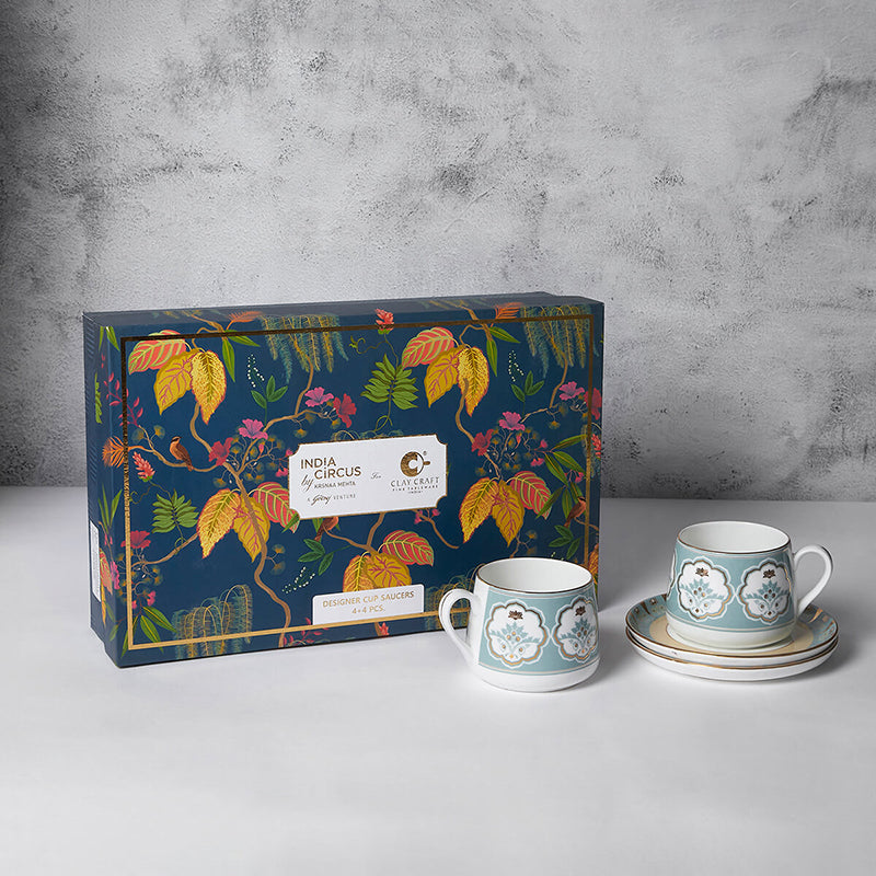 India Circus Pearl Mist Bone Chine Cup And Saucer Set (180 mL Each) - Set of Four media 4