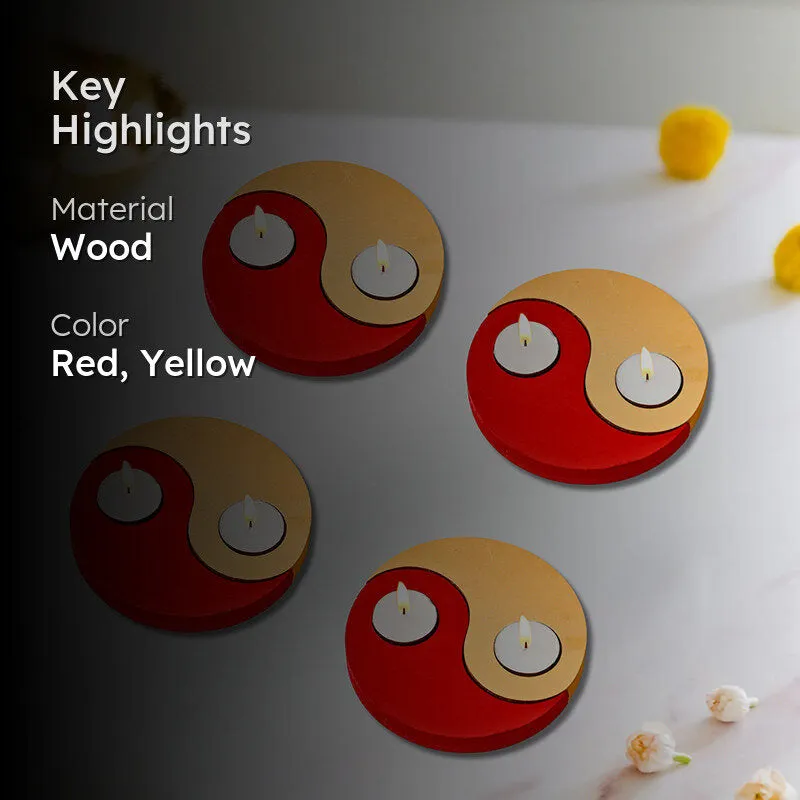 Red Yin Yang Wood Tea Light Holder - Set Of Four media 2
