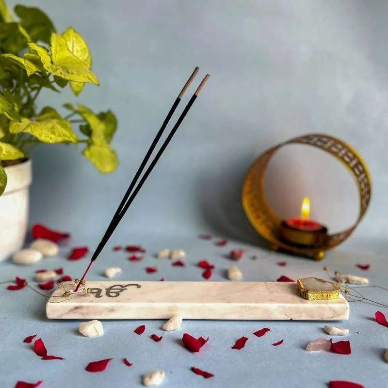 In Onkar Marble Incense Holder With Agate Plating - White media 4