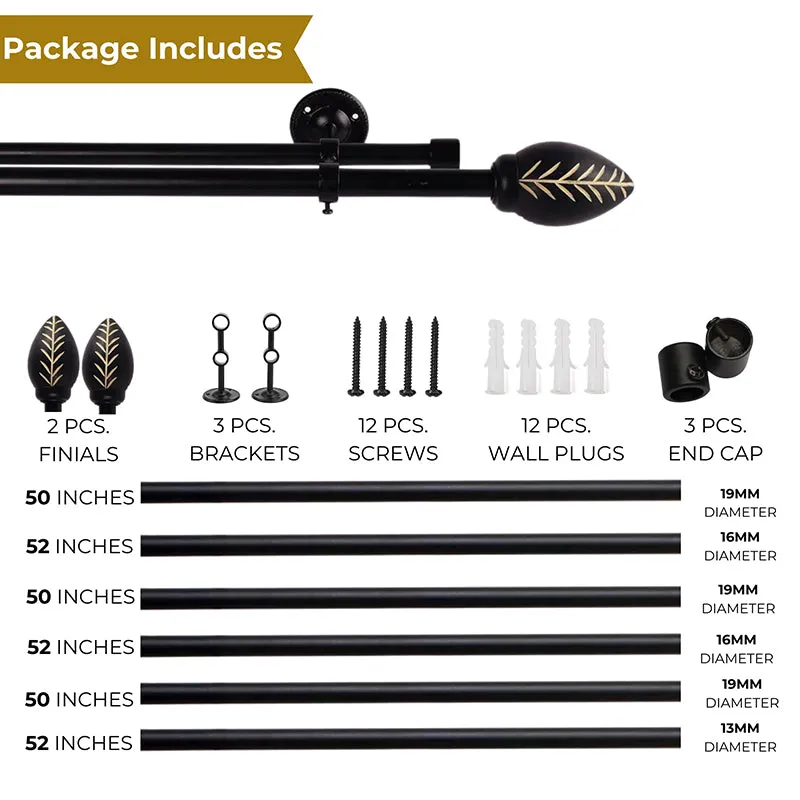 Foliara Duo Extendable 1" Double Curtain Rods With Oval Finial & Brackets media 4