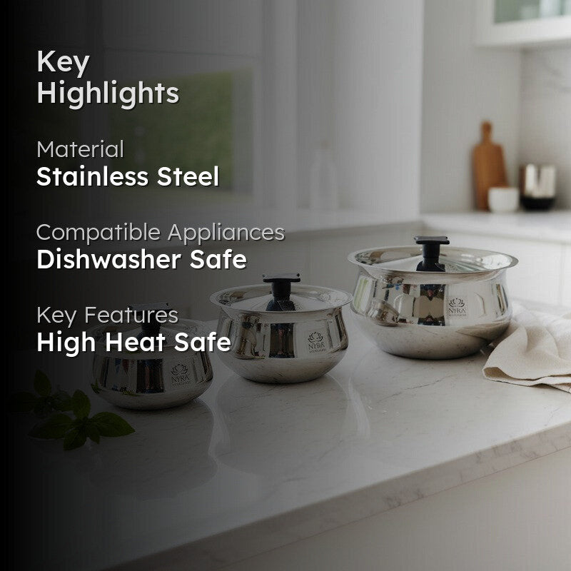 Silvara Stainless Steel Handi with Lid - Set Of Three media 2
