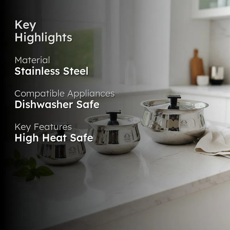 Silvara Stainless Steel Handi with Lid - Set Of Three media 2