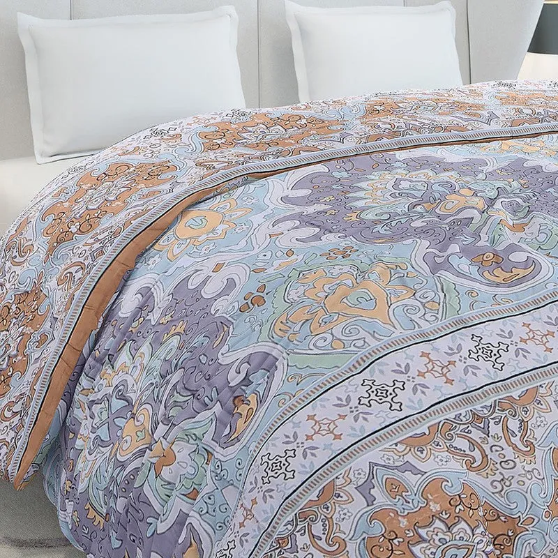 Close-up view of the duvet cover's detailed paisley-style printed pattern