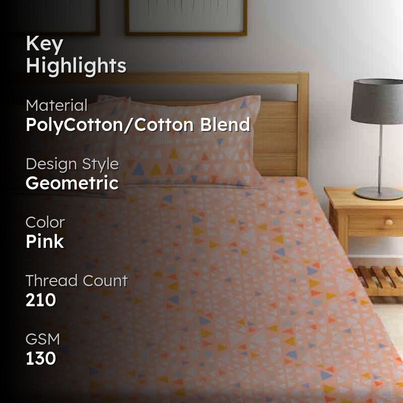 Peppy Triangles Bedsheet (Peach) - 130 GSM media 2