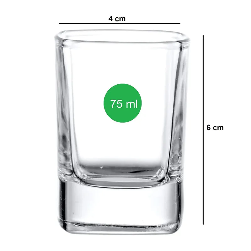 Single transparent square shot glass on a white background