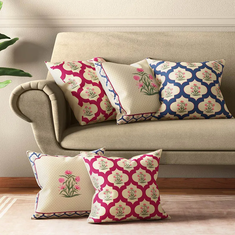 India Circus Poppy Portal Printed Satin Polyester Satin Cushion Cover - Set Of Five media 3