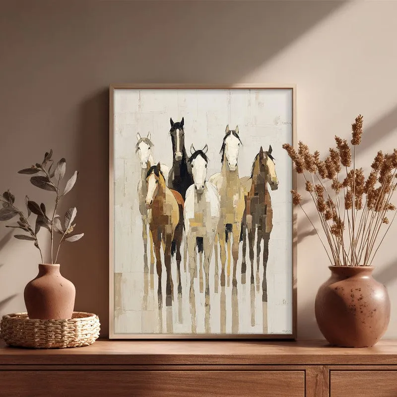 Flowing Horse Wall Painting With Brown Frame media 5