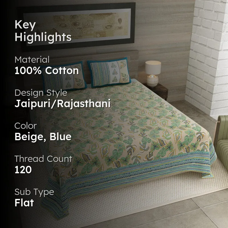 Desert Nest Cotton Bedsheet (Beige,Blue) - 120 TC media 2