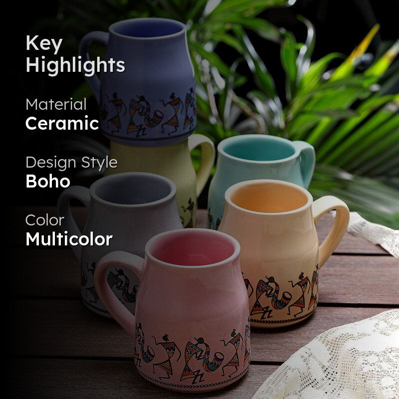 Tribal Ceramic Tea Cup (220 mL Each) -  Set of Six media 2