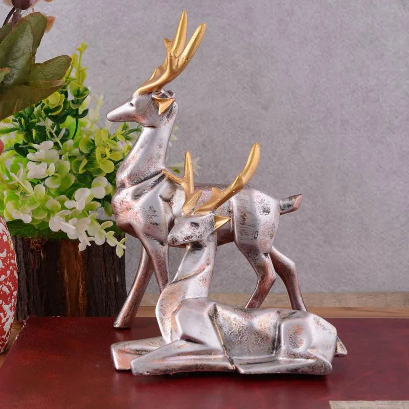 Opulent Stag Painted Polyresin Show Piece (Silver Grey) - Set Of Two media 1