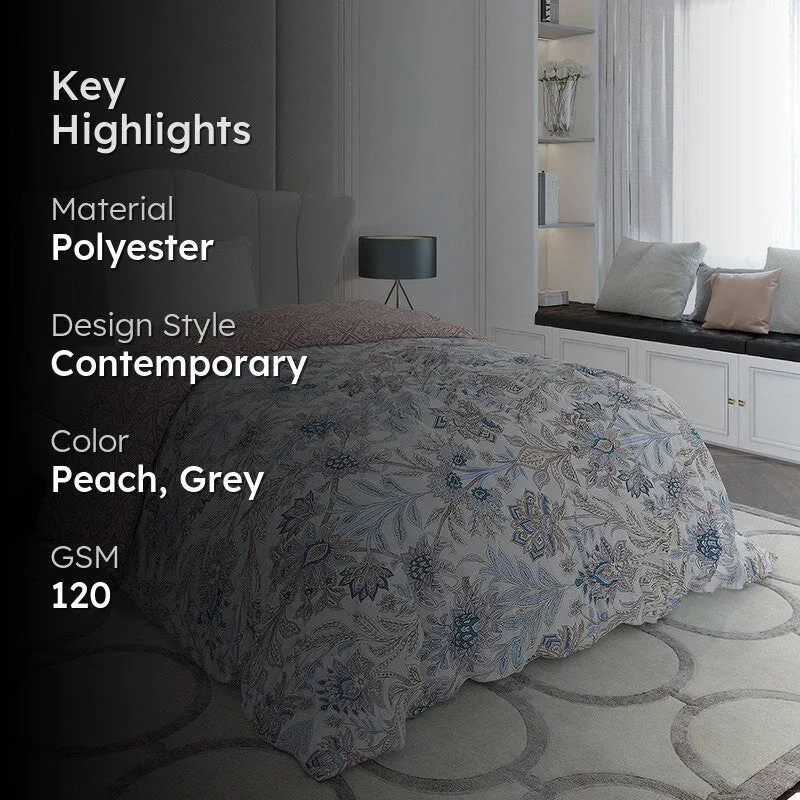 Monte Carlo Velbloom Floral Peach & Polyester Reversible Comforter (Grey) - 120 GSM media 2