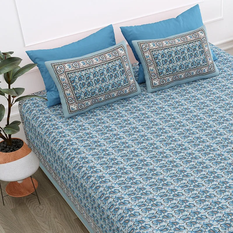 Timeless Motifs Cotton Bedsheet (Blue) - 180 TC media 4