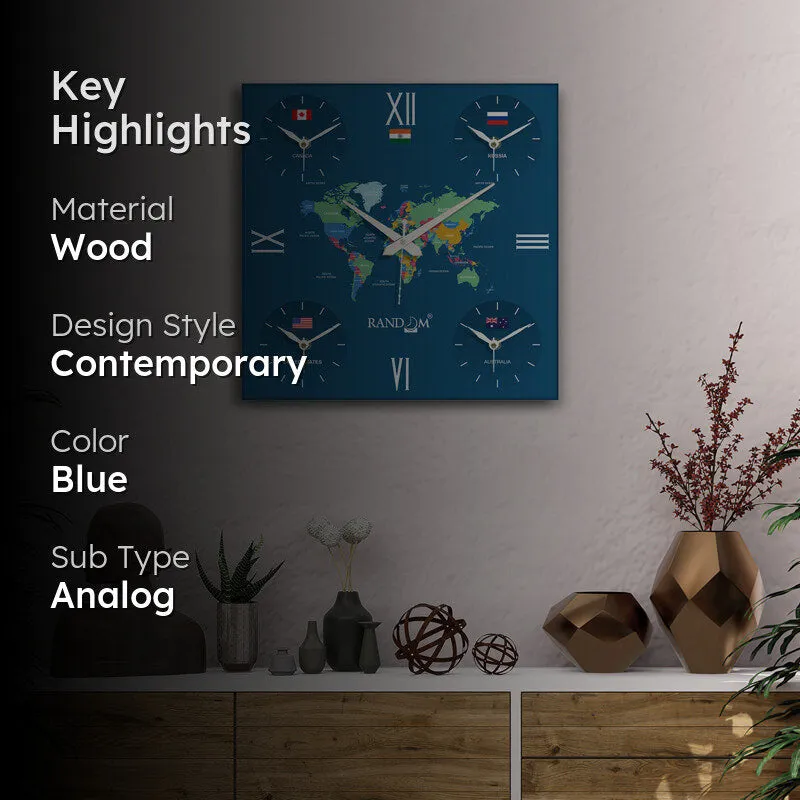 World Time Zone Wall Clock - Dark Blue media 2