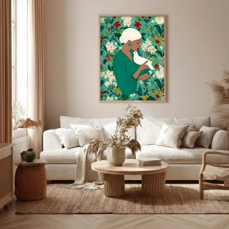 The Doves Whisper Canvas Wall Painting - Brown Frame media 5