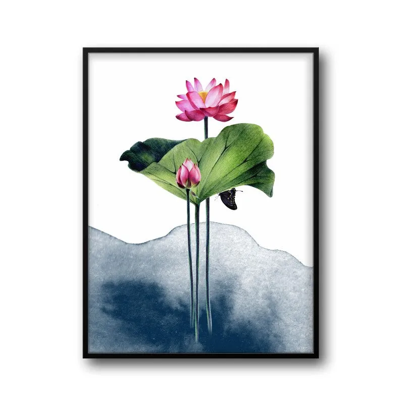Watercolor Lotus Archival Paper Wall Art With Frame media 6