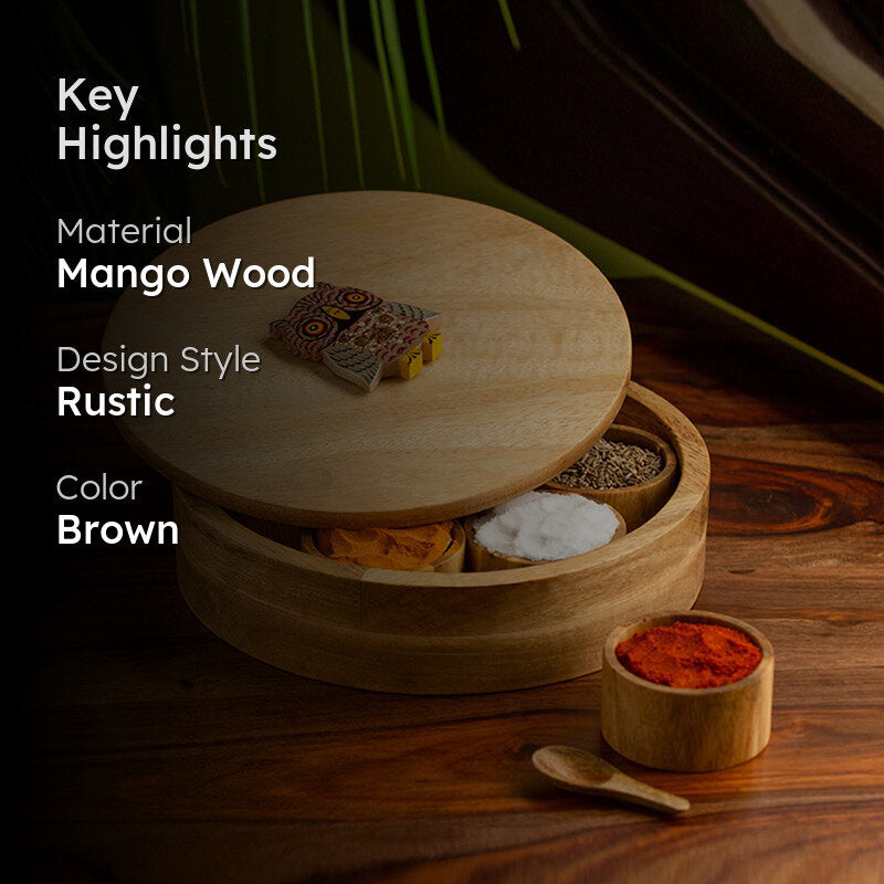 Tarkari Mango Wood Masala Box - Nine Piece Set media 2