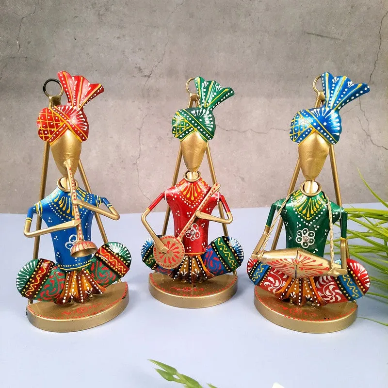 Rajasthani Folk Musician Iron Wall Accents - Set Of Three media 3