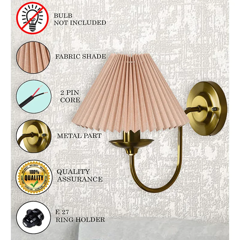 French Pleat Fabric & Metal Wall Lamp - Gold & Pink media 4