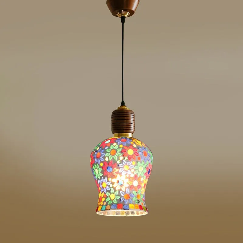 Mosaic Glass Pendant Wooden Ceiling Lamp media 6