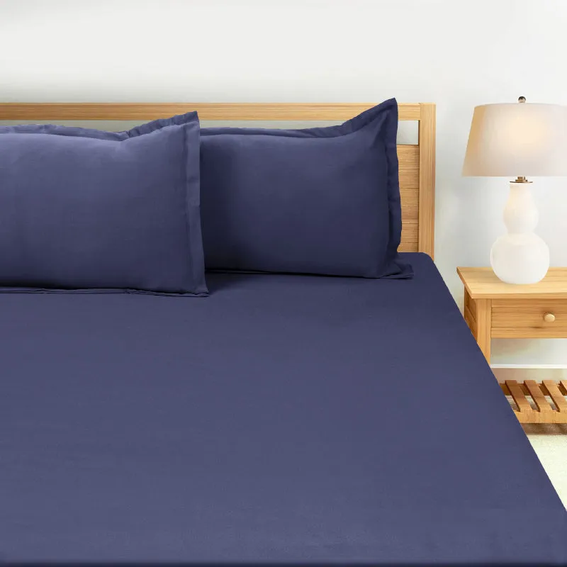 Sanumi Solid Cotton Bedsheet (Navy Blue) - 300 TC media 3