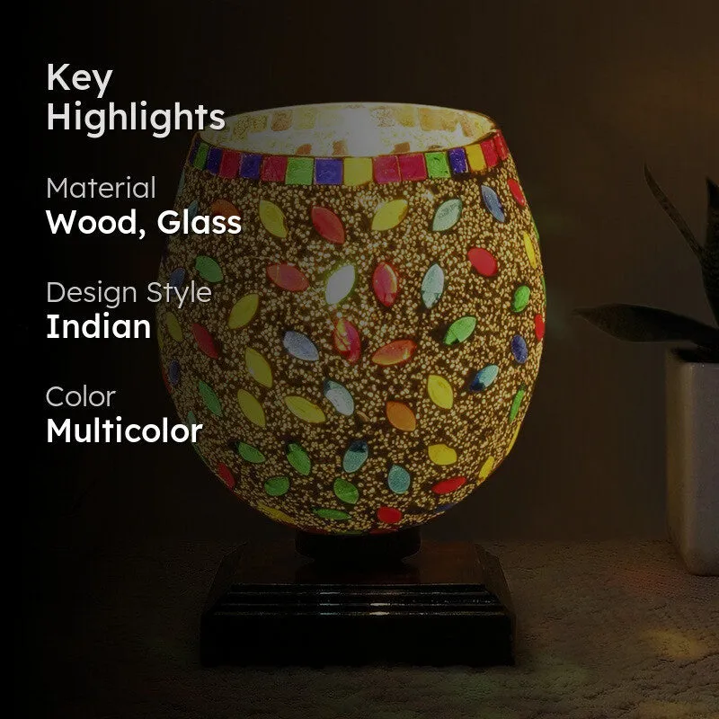 Lumenest Mosaic Glass Table Lamp With Wooden Base - Multicolor media 2