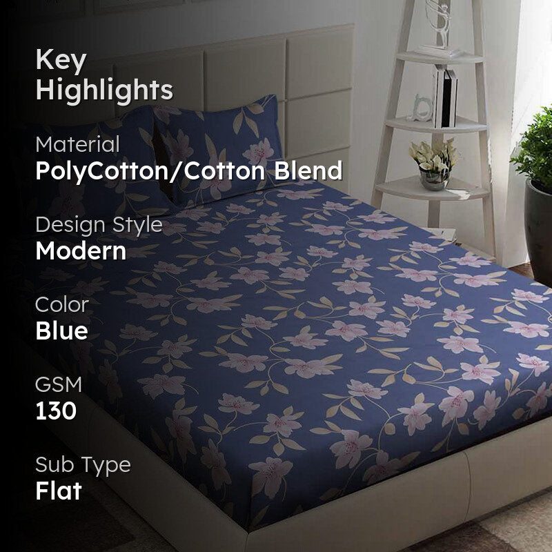 Lilac Meadows Floral Bedsheet - 130 GSM media 2
