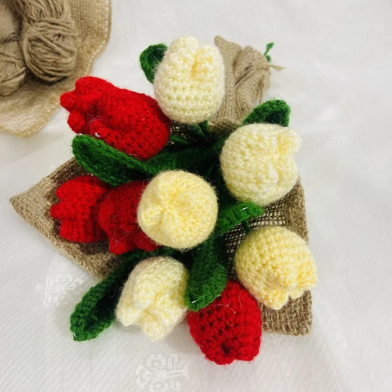 Crochet Handmade Rose Bouquet (White,Red) - Set of Twelve media 4