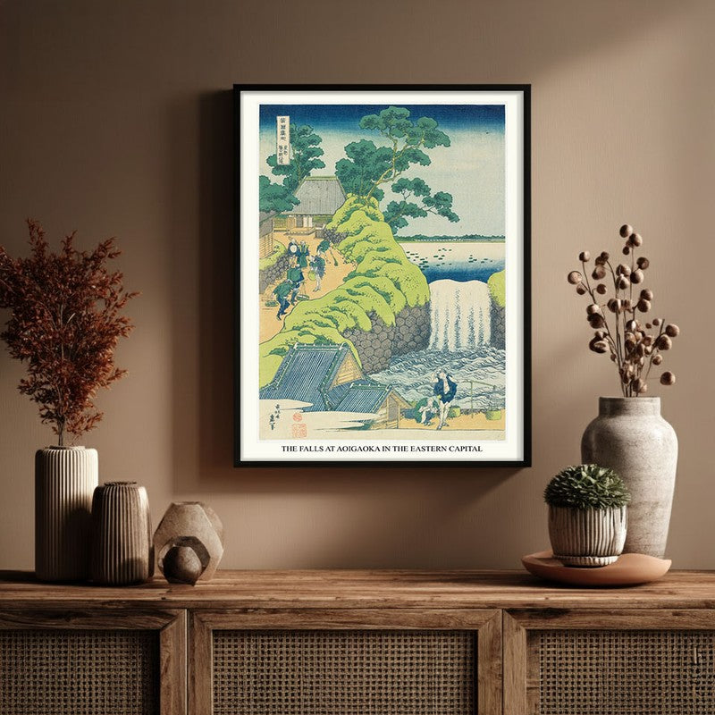 Fall Of Aoiga Oka Katsushika Hokusai Archival Canvas Wall Painting - Black Frame
