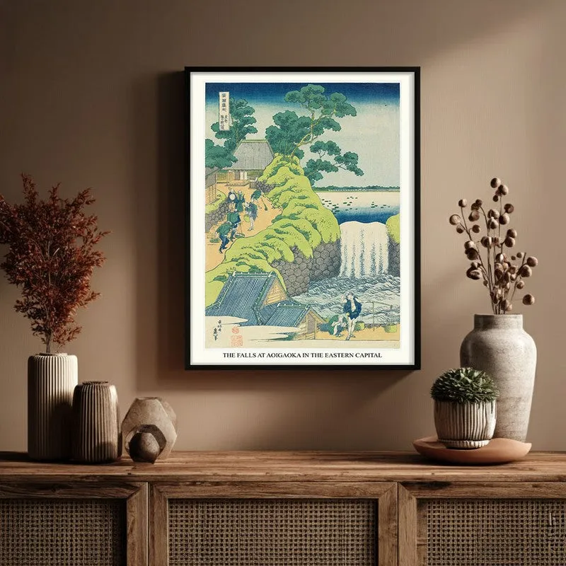 Fall Of Aoiga Oka Katsushika Hokusai Archival Canvas Wall Painting - Black Frame media 1