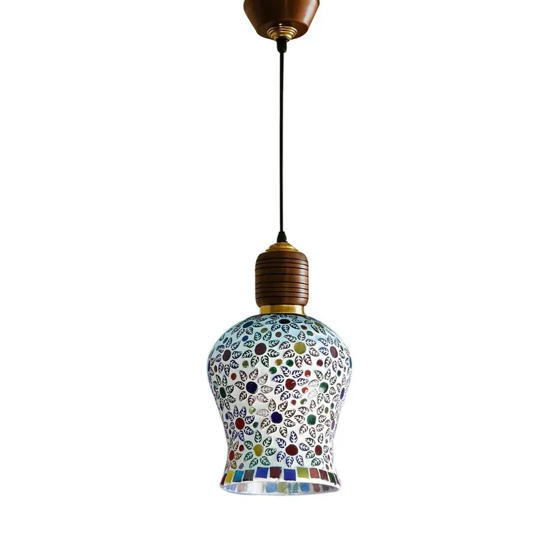 Mosaic Glass Pendant Wooden Ceiling Lamp media 4