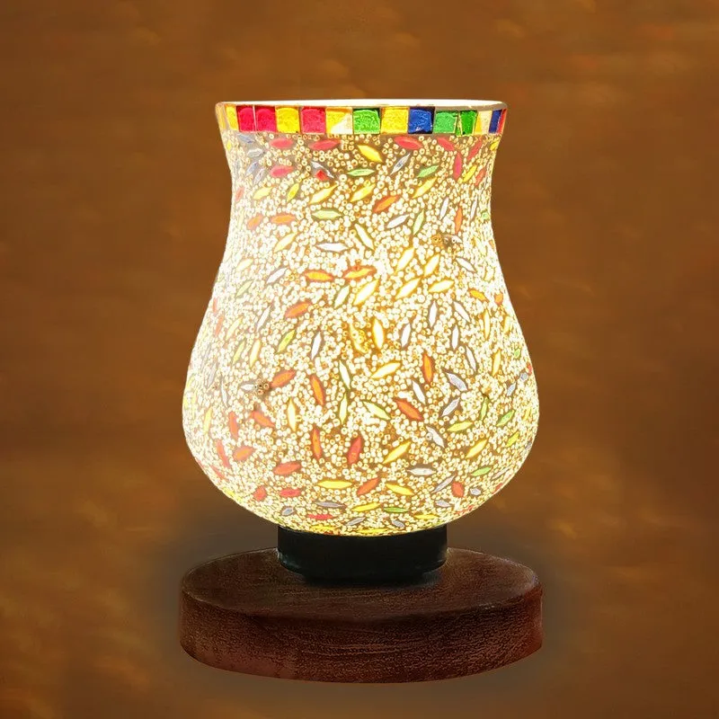 Glowvia Mosaic Glass Table Lamp With Wooden Base - Multicolor media 6