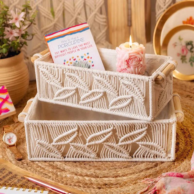 Roxana Macrame (Metal,Cotton) Storage Basket - Set Of Two media 1