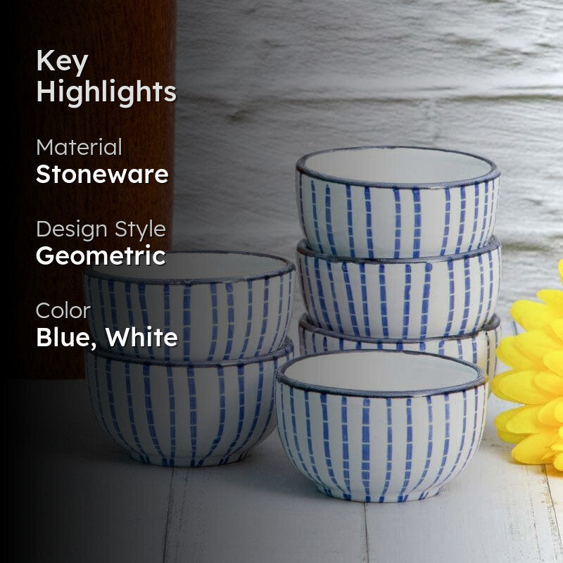 Azure Stripe Bowl - Set Of Six media 2