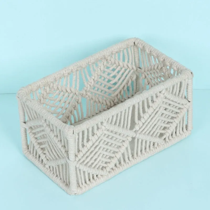 Ashi Handmade Boho Macrame Cotton Storage Basket media 1
