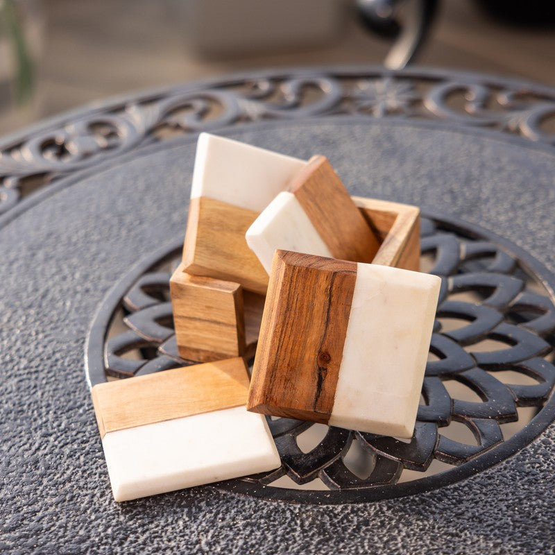EarthTone Wood & Marble Coasters - Five Piece Set