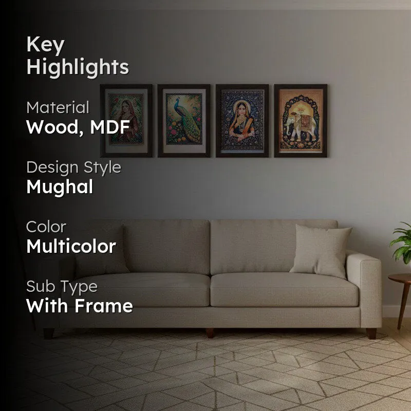 Divine Muse & Peacock Wall Painting With Frame - Set Of Four media 2