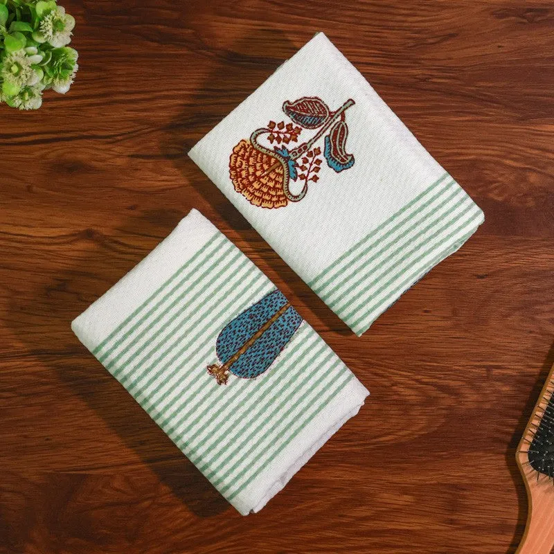 Jungle Fern Cotton Hand Towel (Light Green) - Set Of Two media 5