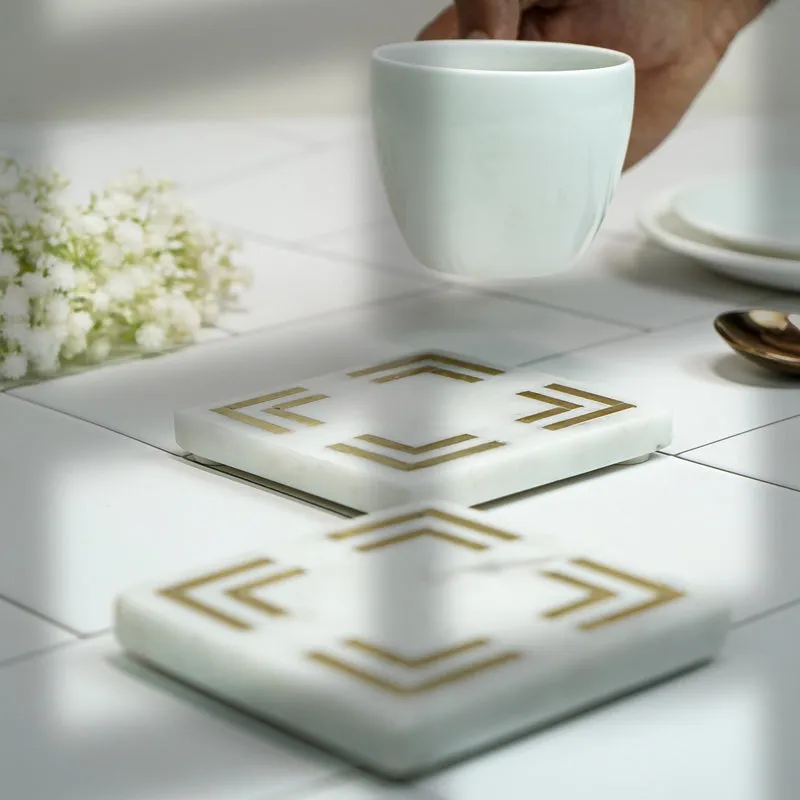 Cairn Marble Coaster With Brass Inlay - Set Of Two media 6