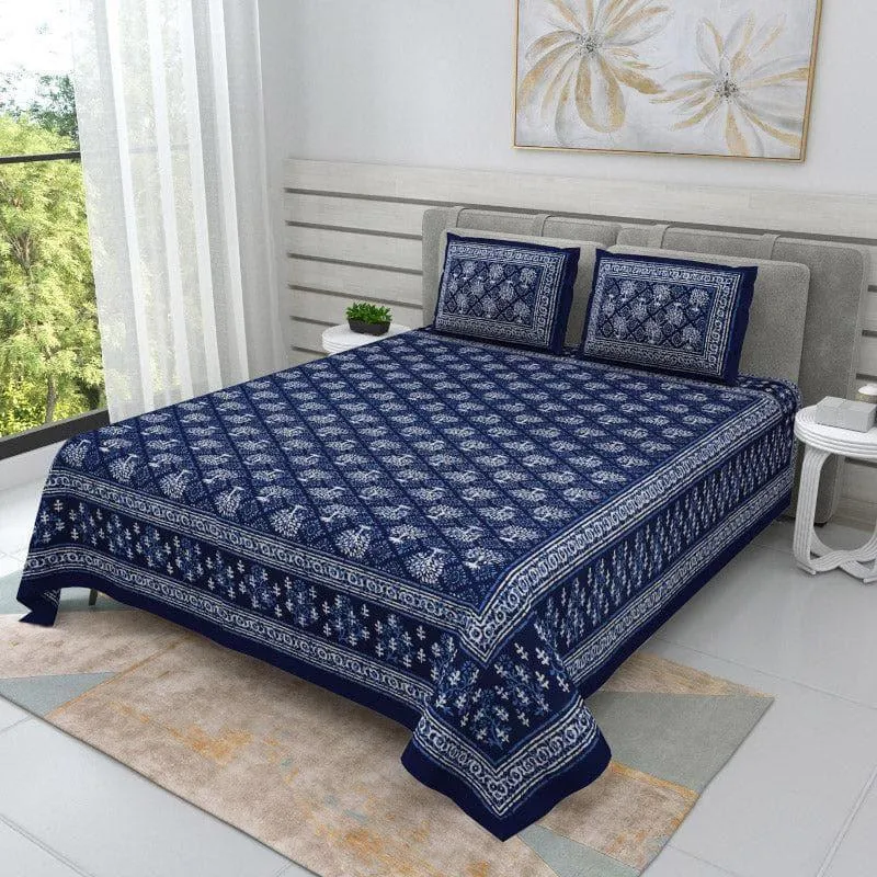 Arushi Printed Cotton Bedsheet (Blue) - 140 TC media 1