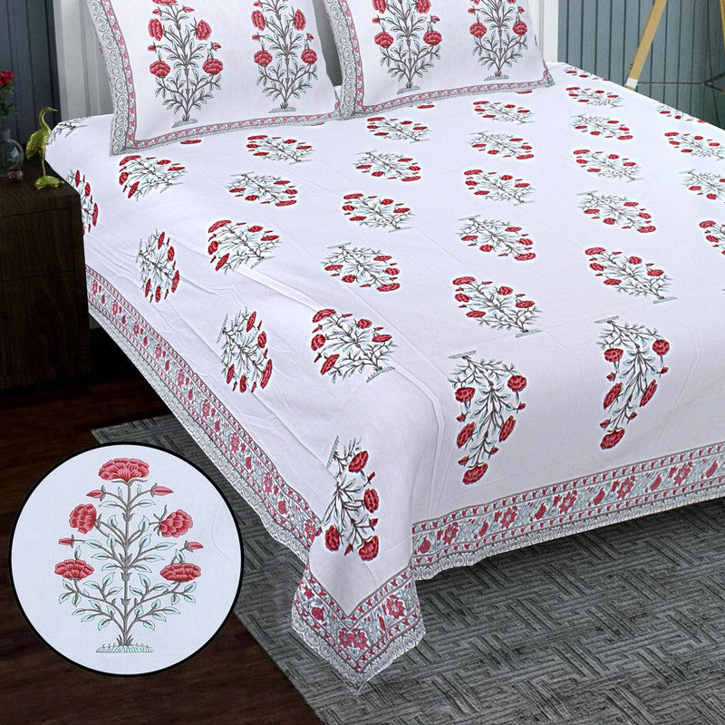 ShahiGuldaan Handblock Printed Cotton Bedsheet (Red) - 400 TC media 4