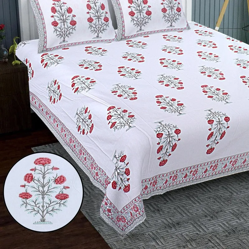 ShahiGuldaan Handblock Printed Cotton Bedsheet (Red) - 400 TC media 4