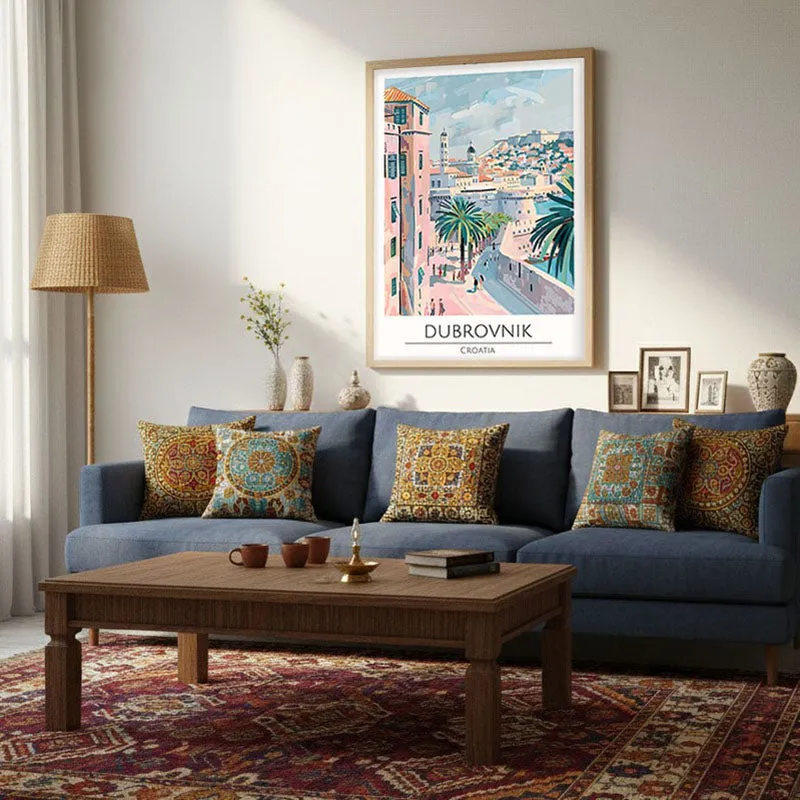 Vintage Dubrovnik Framed Canvas Archival Canvas Wall Painting - Natural Brown Frame media 4