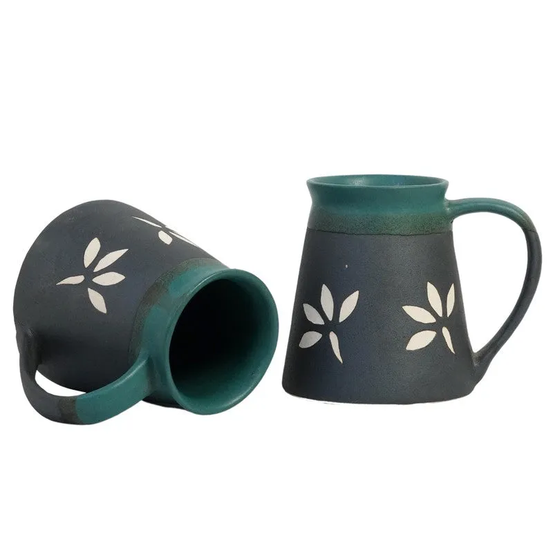 Ceramic Ceramic Coffee Mug (270 mL Each,Green,Black) - Set Of Two media 5