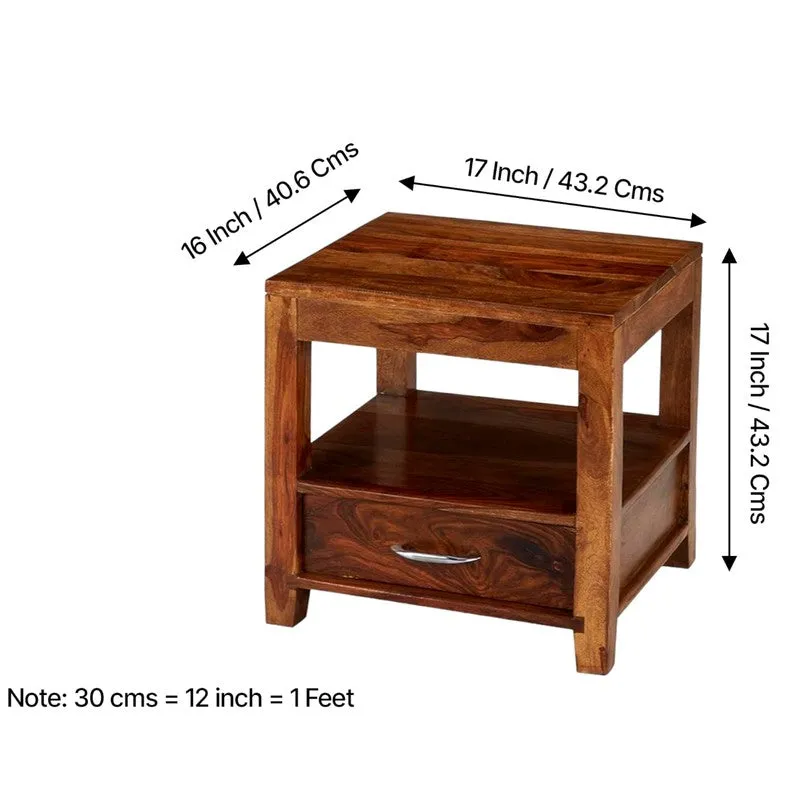 Vverix Sheesham Wooden Side & Bedside Table - Light Brown media 11