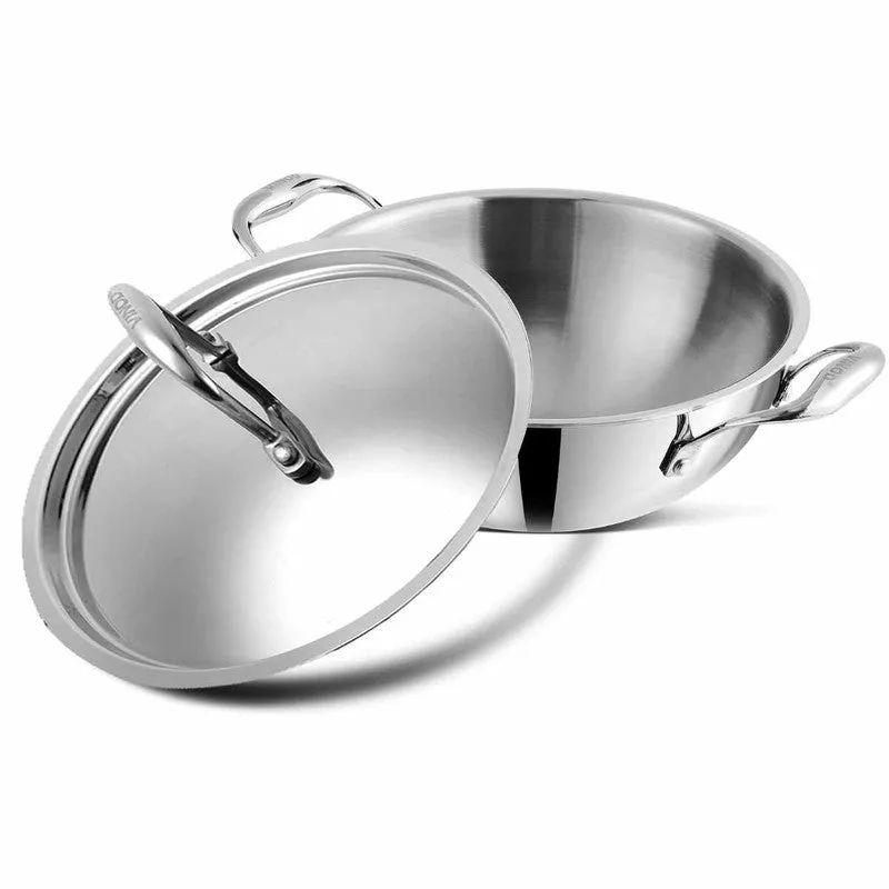 Vinod Orren Stainless Steel Kadhai With Lid- 3200 mL/14 Inches media 3