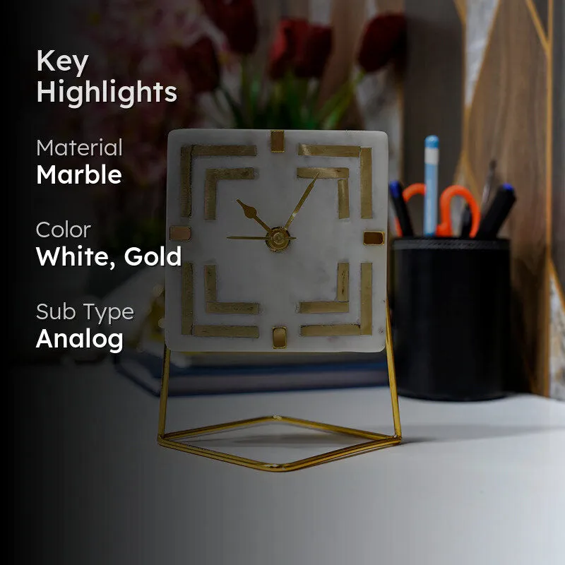 Squinta Marble Table Clock With Brass Inlay media 2