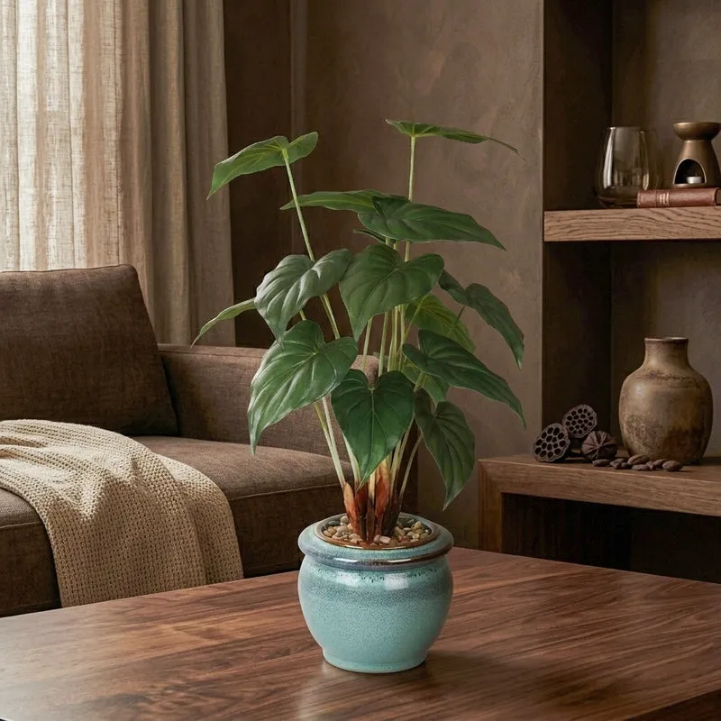 Faux Alocasia Bonsai In Ceramic Pot (59 cms) - Turquoise media 4