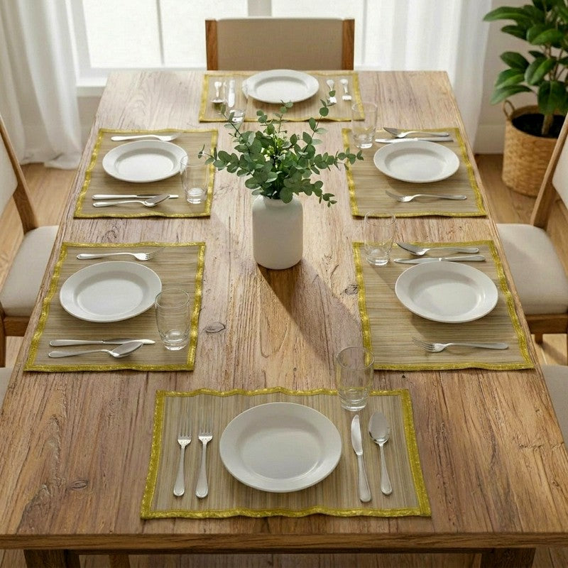 Dining Flow Bamboo Table Mats (Grey,Gold) - Set of Six - Bundles