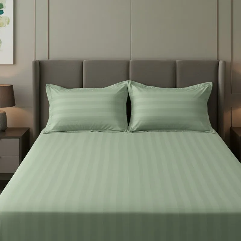 Elias Striped Cotton Bedsheet (400 TC) - Green media 7